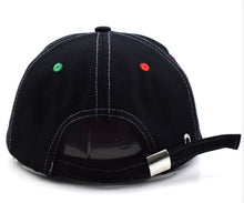 Load image into Gallery viewer, Black hat but its hella coloUrful.
